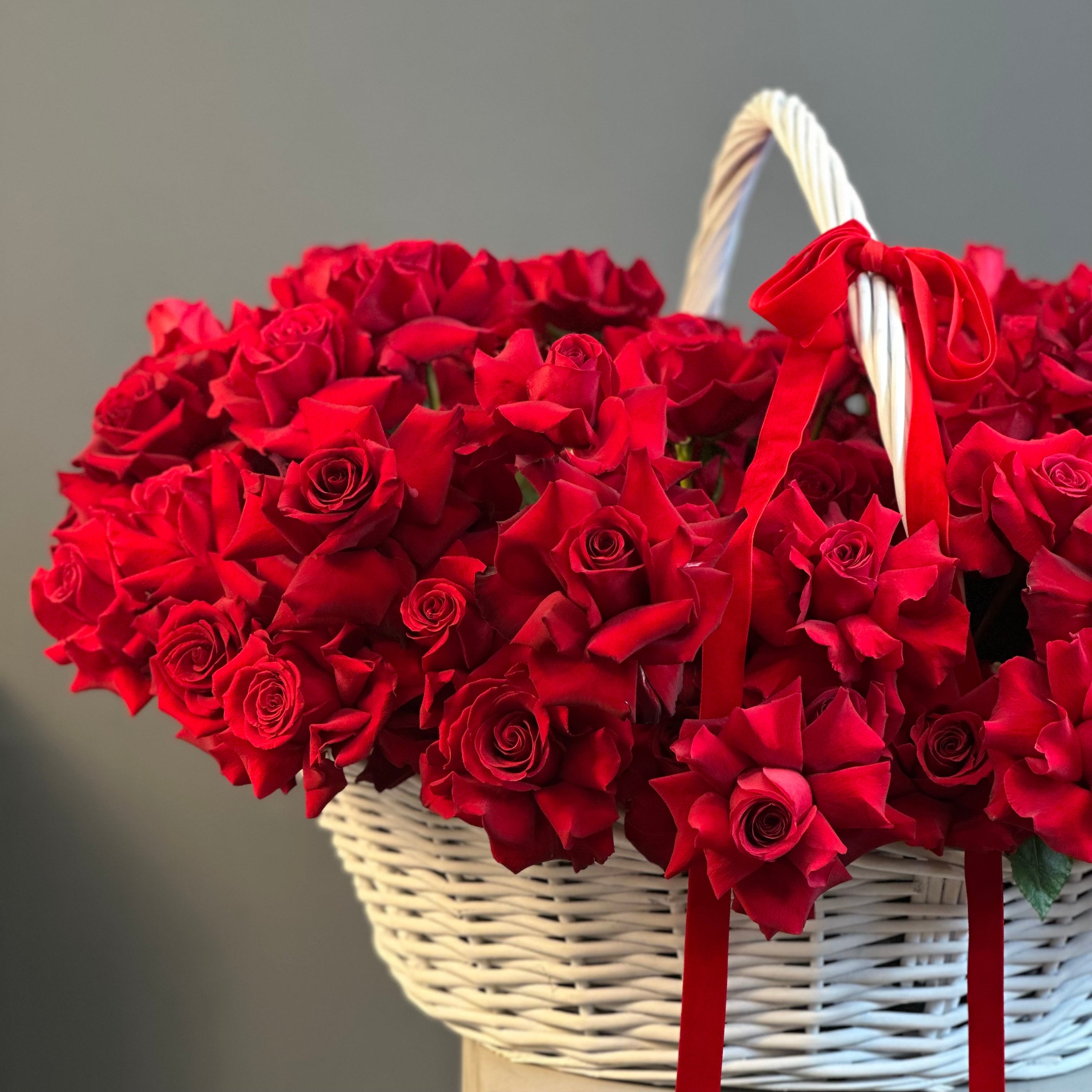 Ariel Basket – Red Rose Bouquet in Red Basket Flower shop in Dubai